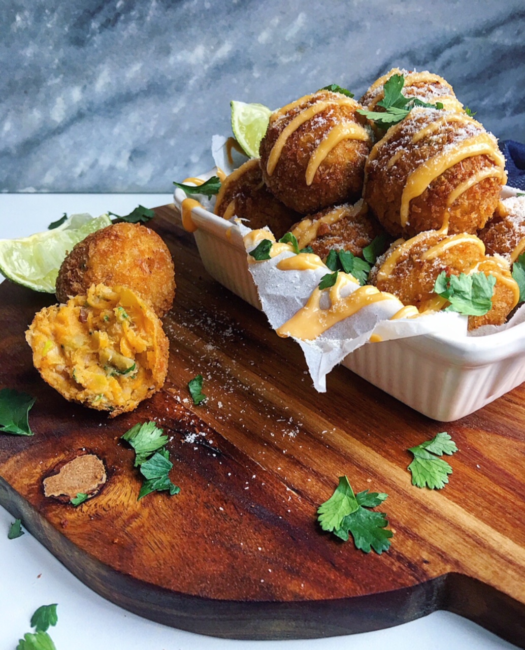 There's nothing "fishy" about these Bacalhau/Bakkeljauw Sweet Potato Croquettes! They are seriously yummy!