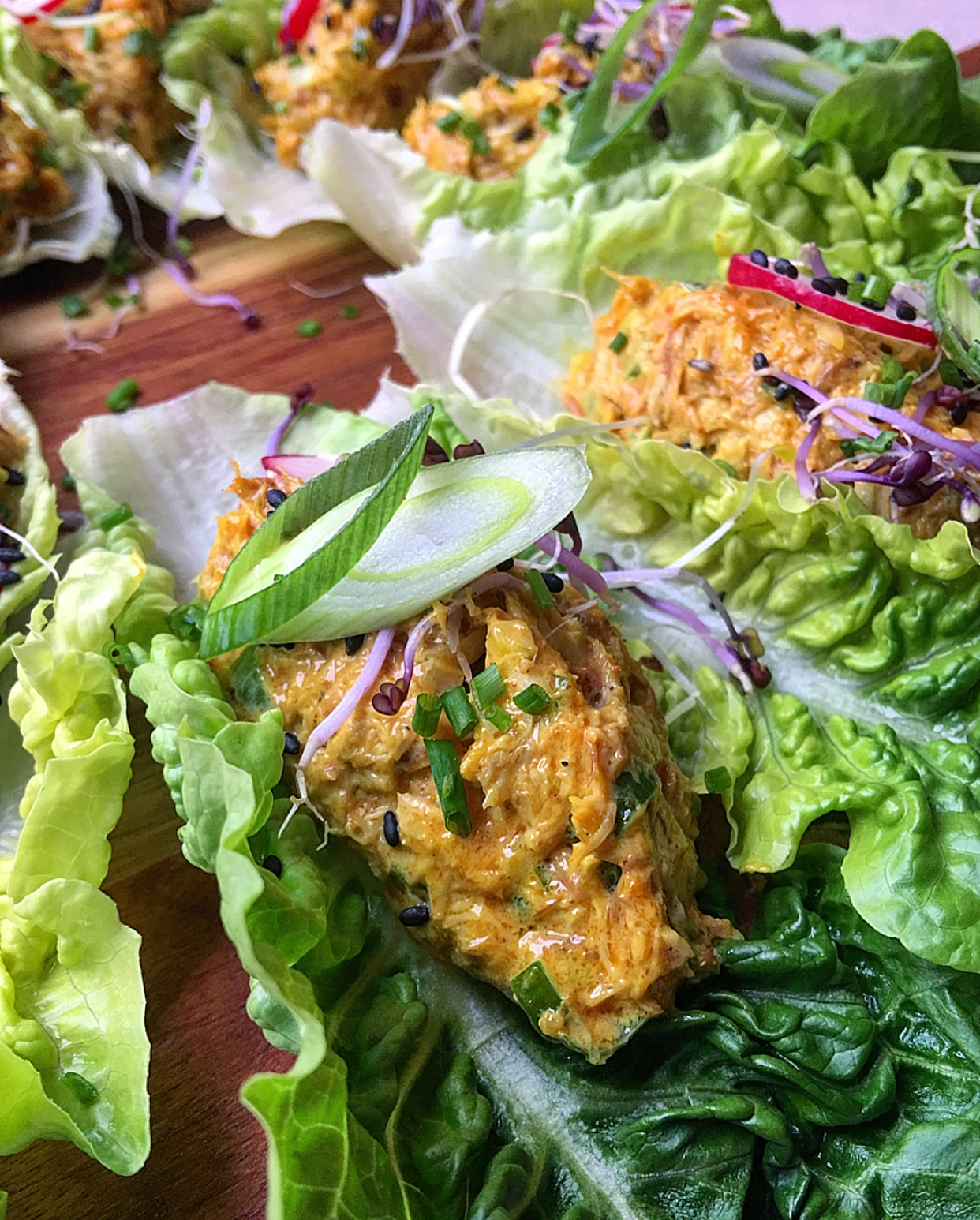 These wrap look cool on a platter but also make a great appetizer for your guests!