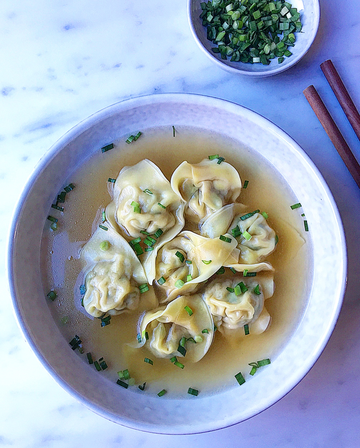 This wonton soup is the perfect soup to warm you up on a cold day, but I also make it when it’s scorching hot outside.