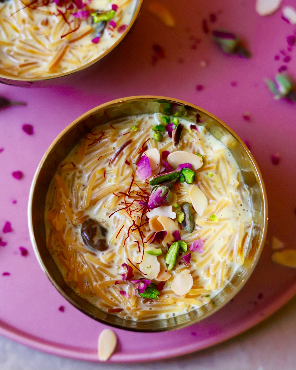 Top your Sevai Kheer with nuts, dried fruits, coconut slivers or let your guests decide to which topping they would like.