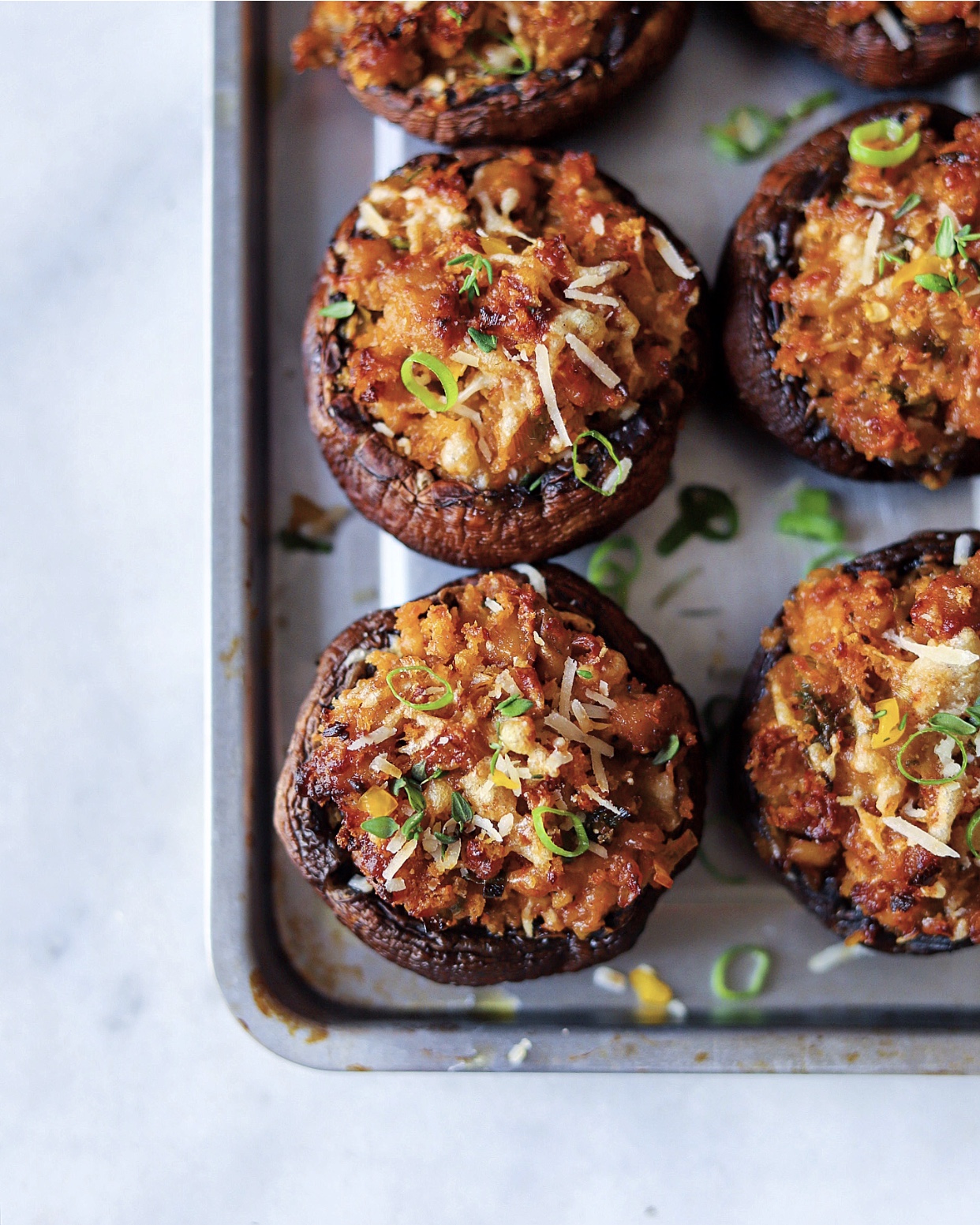 Creamy and spicy, that's what these scrummy stuffed mushrooms are!