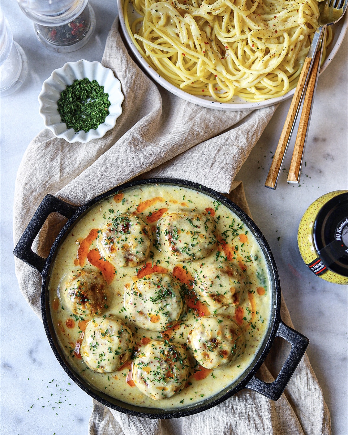 My elegant Chicken Meatballs in a Creamy Mustard Sauce - need I say more?